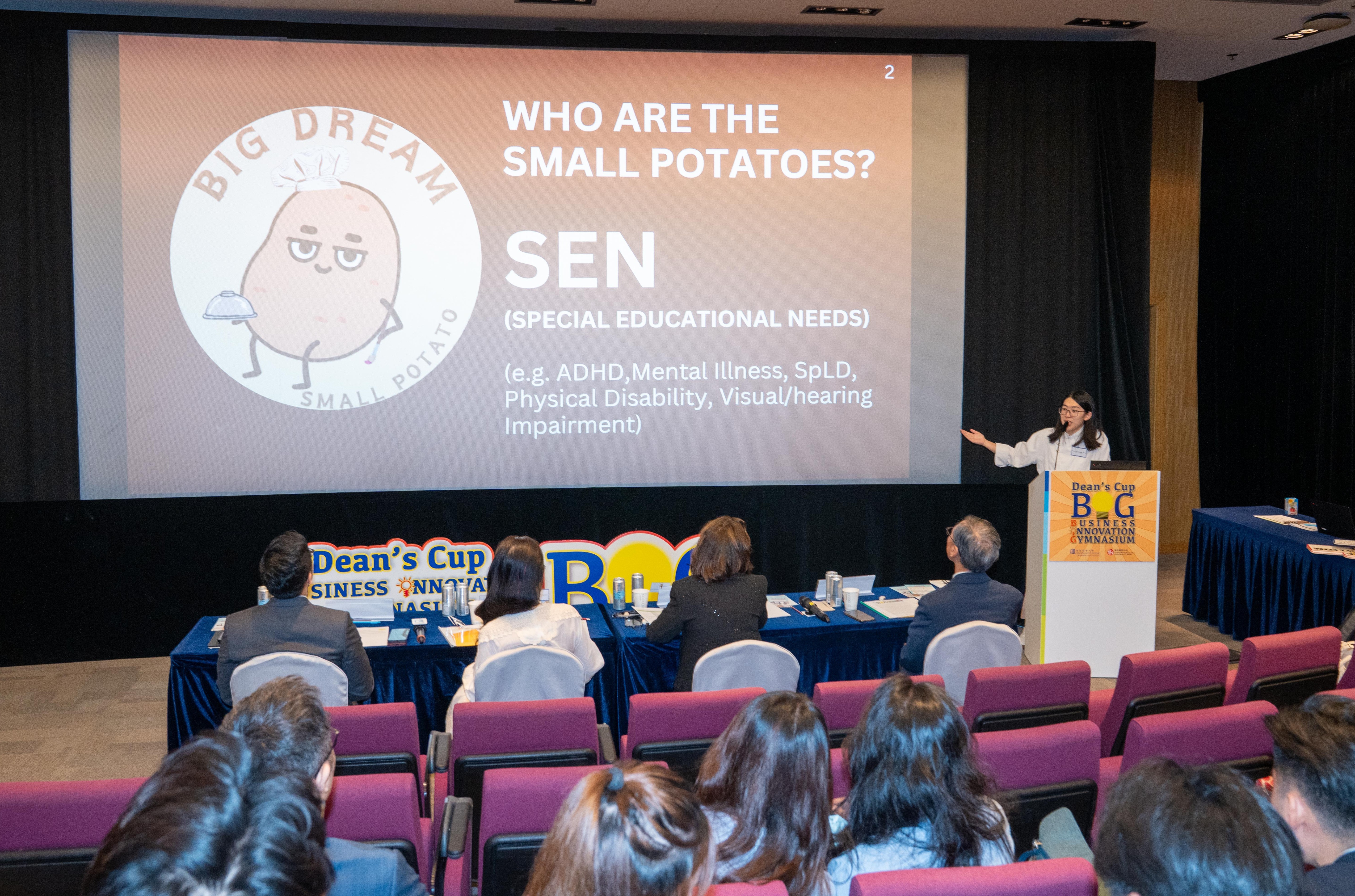 Yan Shuen CHOW, Jenny—a Year 1 BBA student, BIG 10.0 champion, and founder of Small Potato BIG Dream—is addressing the employment gap faced by individuals with Special Education Needs (SEN).