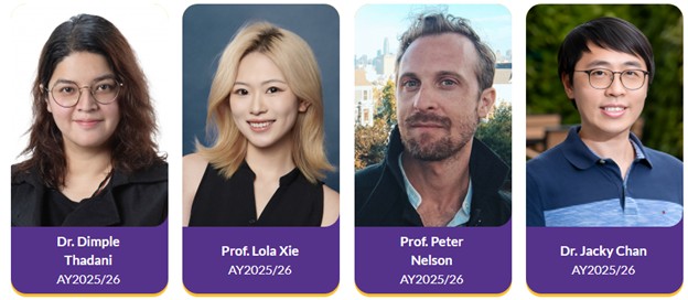 The awarded team in the 2025/26 academic year, Dr Dimple Thadani (Department of Management, Marketing and Information Systems), Professor Lola Xie (Department of Communication Studies), Professor Peter Nelson (Academy of Visual Arts) and Dr Jacky Chan (Department of Computer Science), have demonstrated exceptional innovation in their course “GTCU/GTSU/GTSC2805 Critical AI Literacies: Embracing AI for Social Good.”